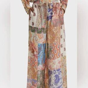 Zimmermann Devi 100% Silk Patchwork Drawstring Wide Leg Pants size 2/US 8